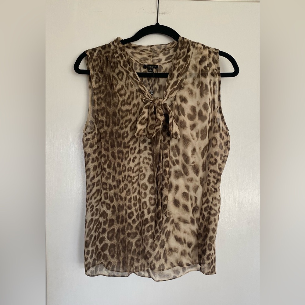 Talbots Animal Print Tie-Neck Sleeveless Blouse - Brown